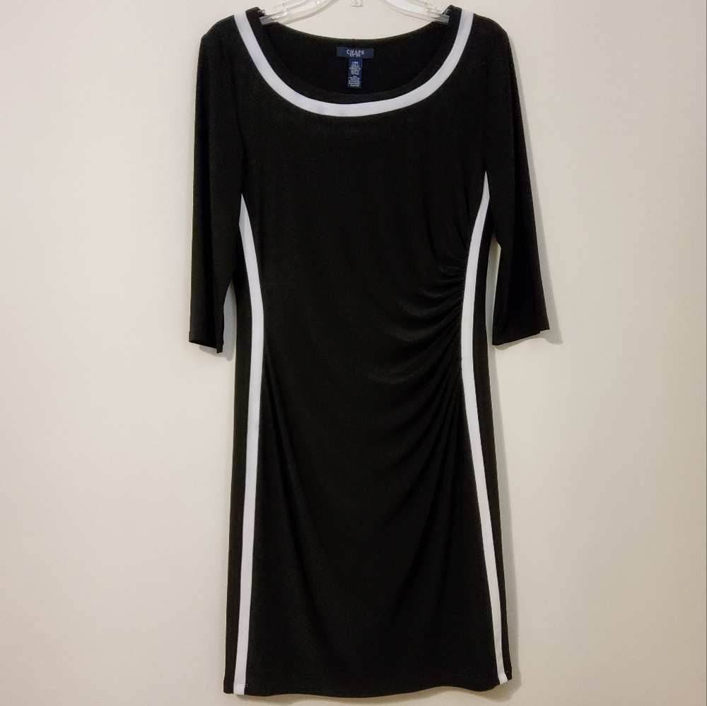 CHAPS Est. 1978 Stretch BlackWhite 3/4 Sleeves Ruched Bodycon Dress Size L/G/G